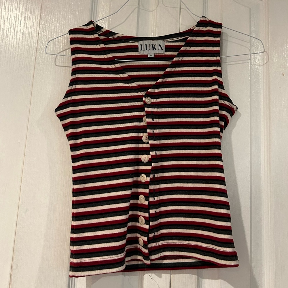 Luka Women's Striped Sleeveless Top - Red, Black, White